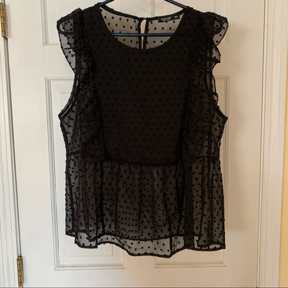 Black Swiss dot sleeveless top by SHEIN.